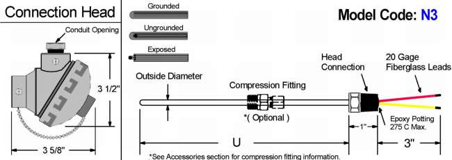 热电偶 N3 &mdash; compression 接头 安装 式