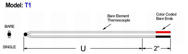 热电偶 T1 &mdash; bare element 热电偶